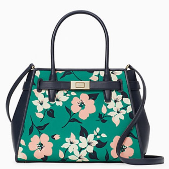 kate spade Handbags - Kate Spade Lucia Lily Blooms Medium Satchel Green Multi